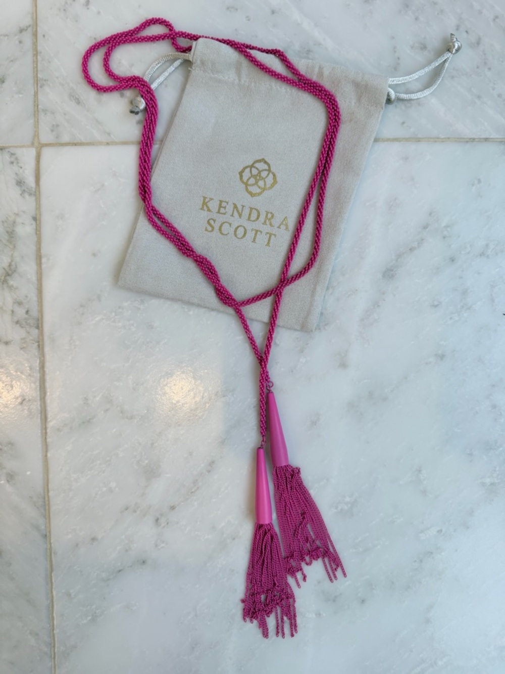 Kendra Scott Hot Pink Braided Tassel Lariat Necklace